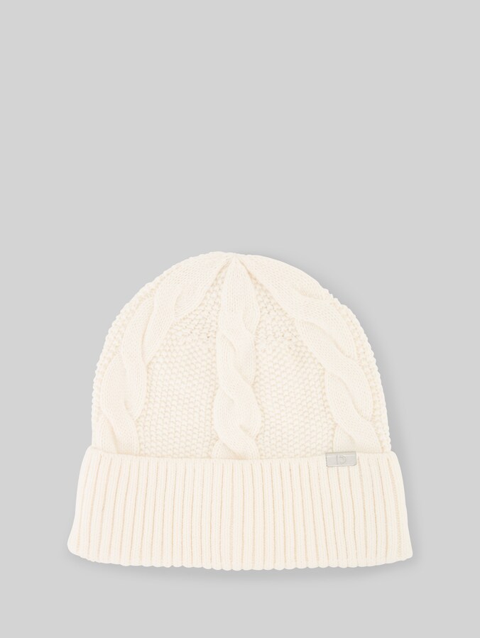 Beanie Mütze mit Zopfmuster von Denim Male, Gardenia White