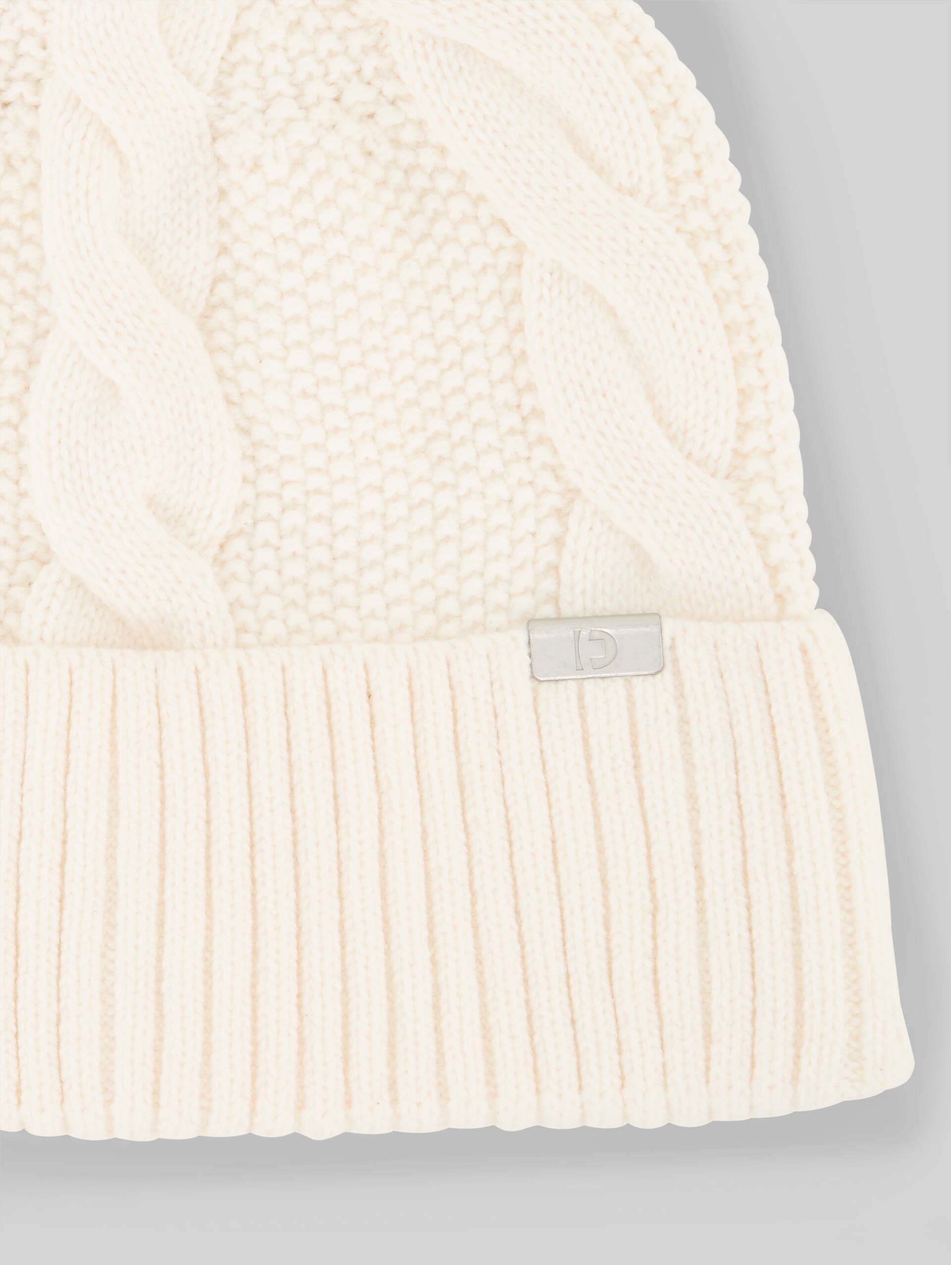 Beanie Mütze mit Zopfmuster - Gardenia White - Material-Ansicht