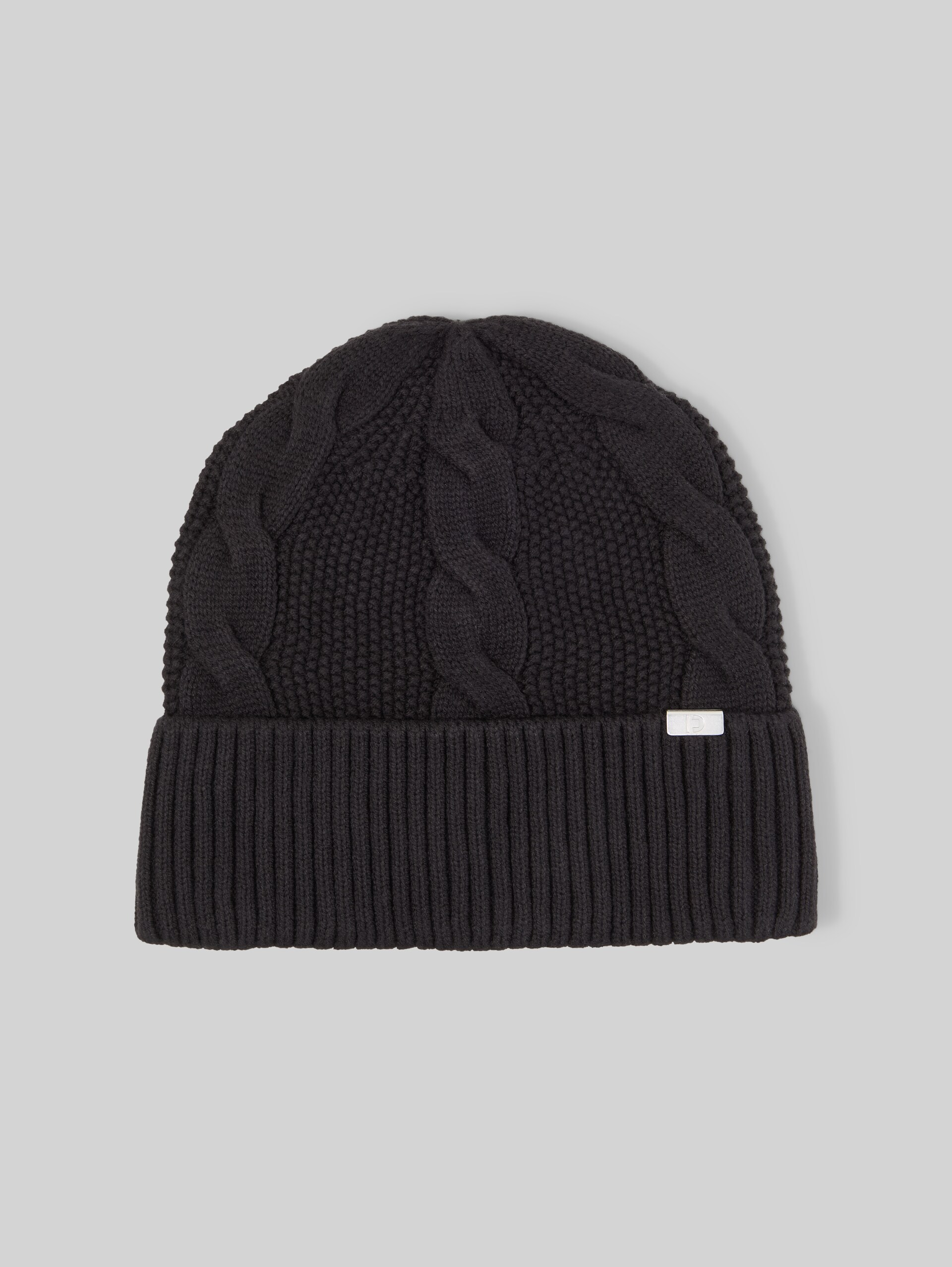 Beanie Mütze mit Zopfmuster - Black - Vorder-Produkt-Ansicht