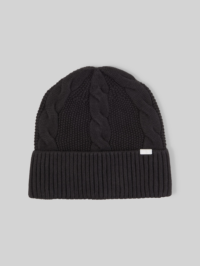 Beanie Mütze mit Zopfmuster von Denim Male, Black