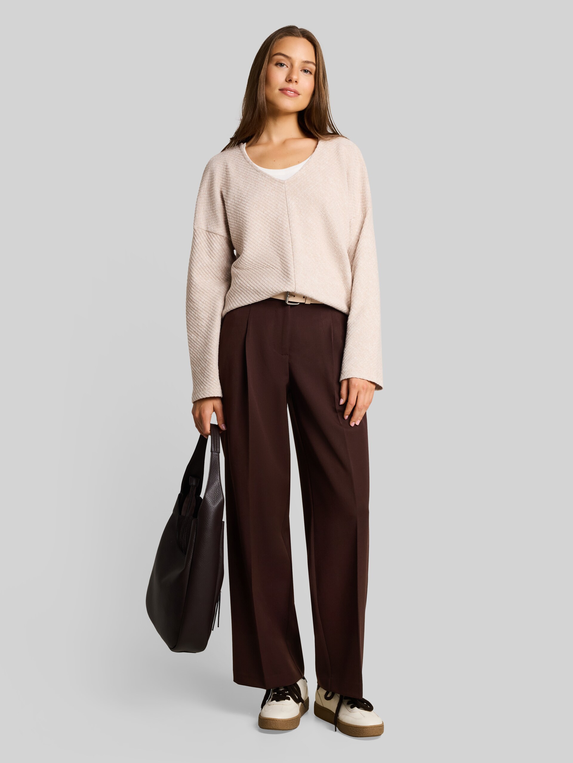 Wide Leg-broek - java dark brown - Model vooraanzicht
