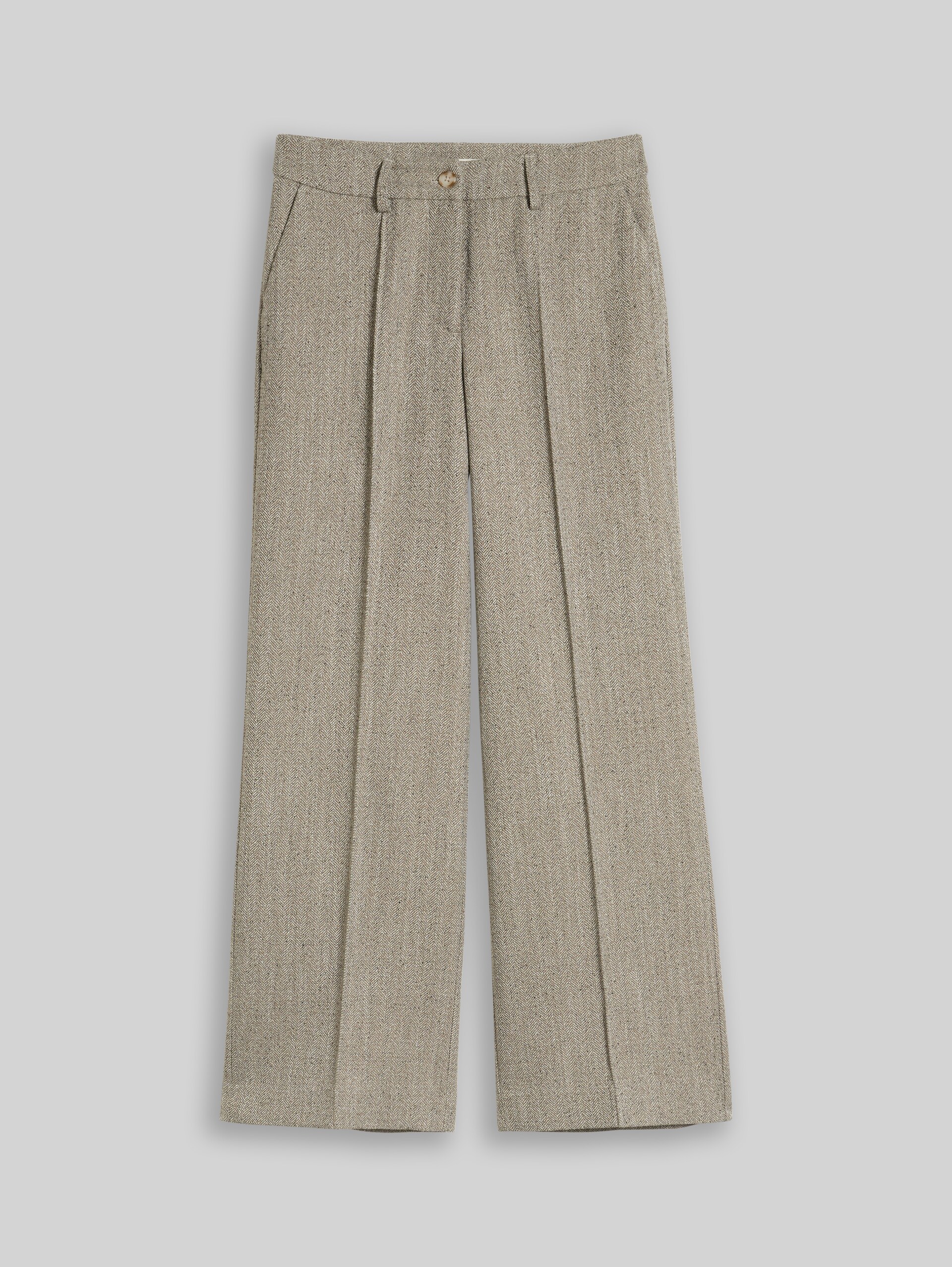 Wide Leg Hose mit Fischgrätmuster - gravel beige herringbone - Vorder-Produkt-Ansicht