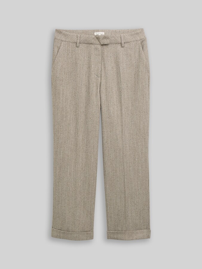 Pantalon droit court à motif chevrons par Women, gravel beige herringbone
