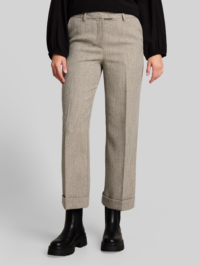 Cropped rechte broek met visgraatpatroon door Women, gravel beige herringbone