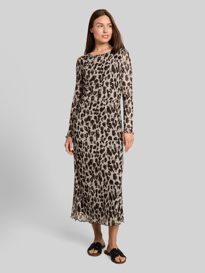 Midi-jurk van mesh met patroon door Women, brown beige leo print