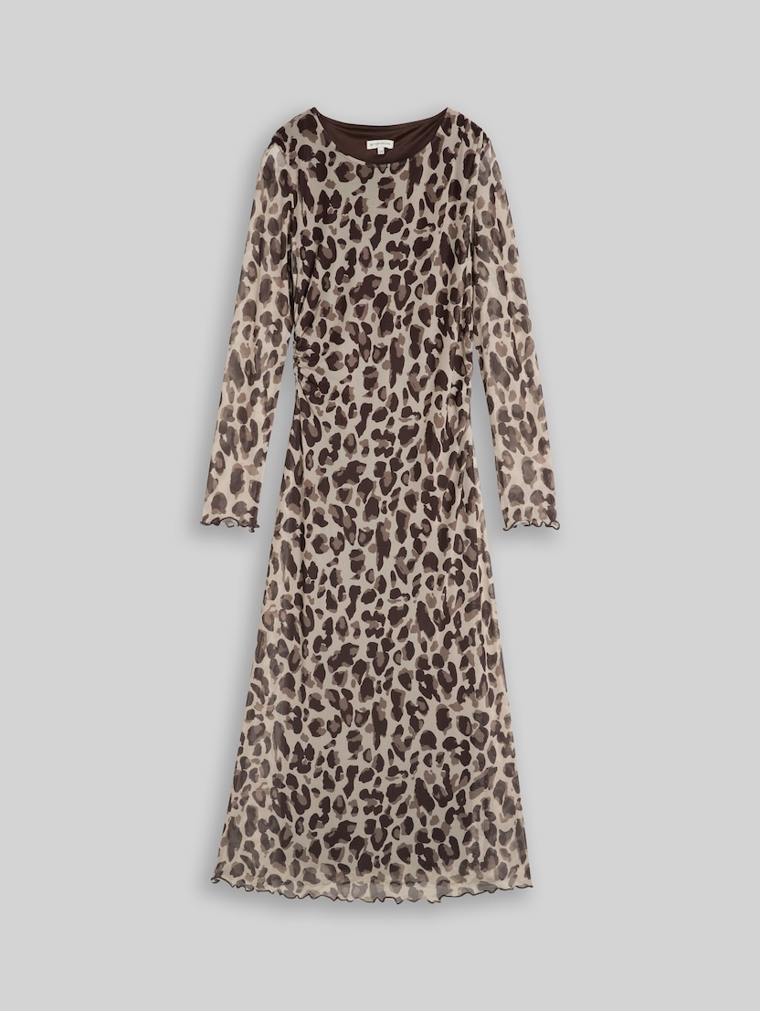 Mesh Midi-Kleid mit Muster von Women, brown beige leo print