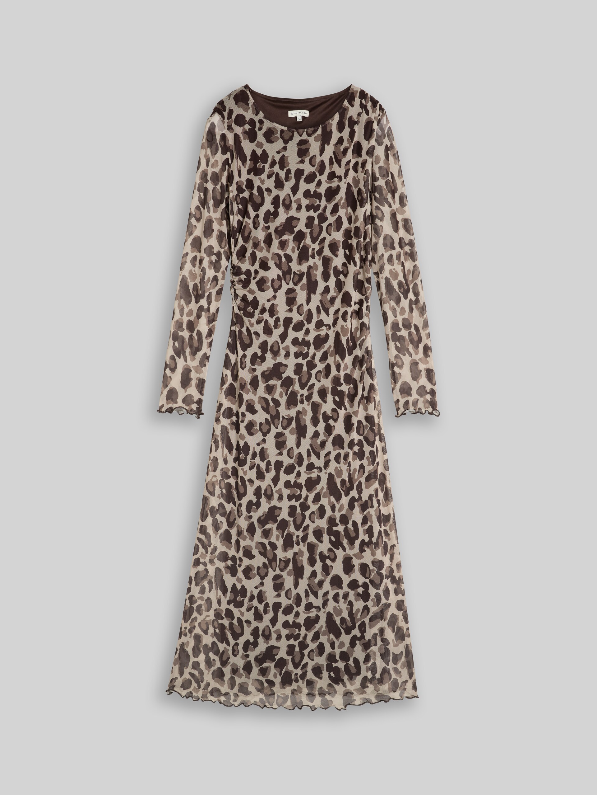 Mesh Midi-Kleid mit Muster - brown beige leo print - Vorder-Produkt-Ansicht