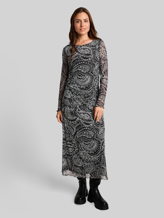 Robe mi-longue en maille ajourée à motifs par Women, black paisley