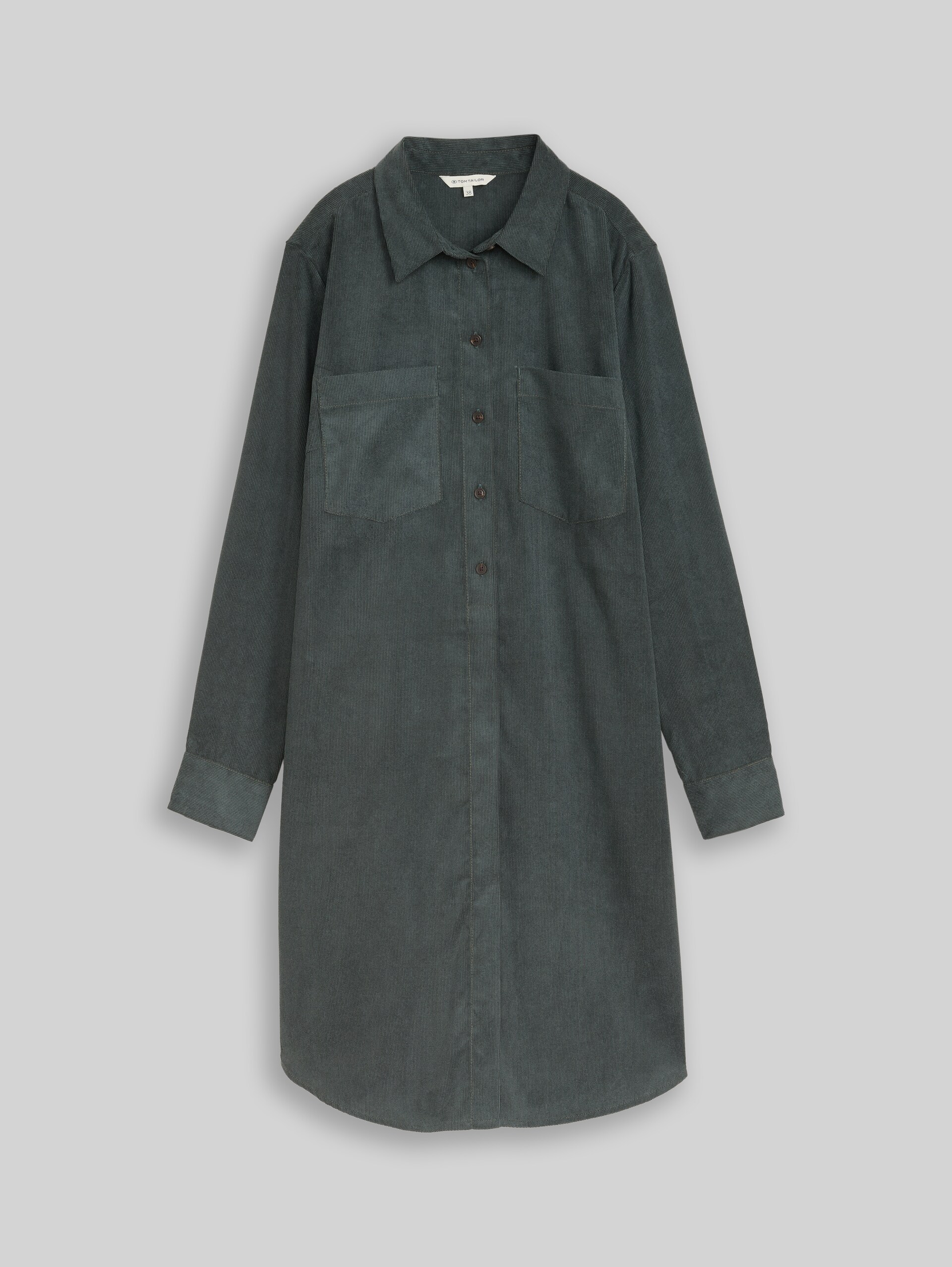 Cordkleid mit Eingriffstaschen - Darkest Olive - Vorder-Produkt-Ansicht