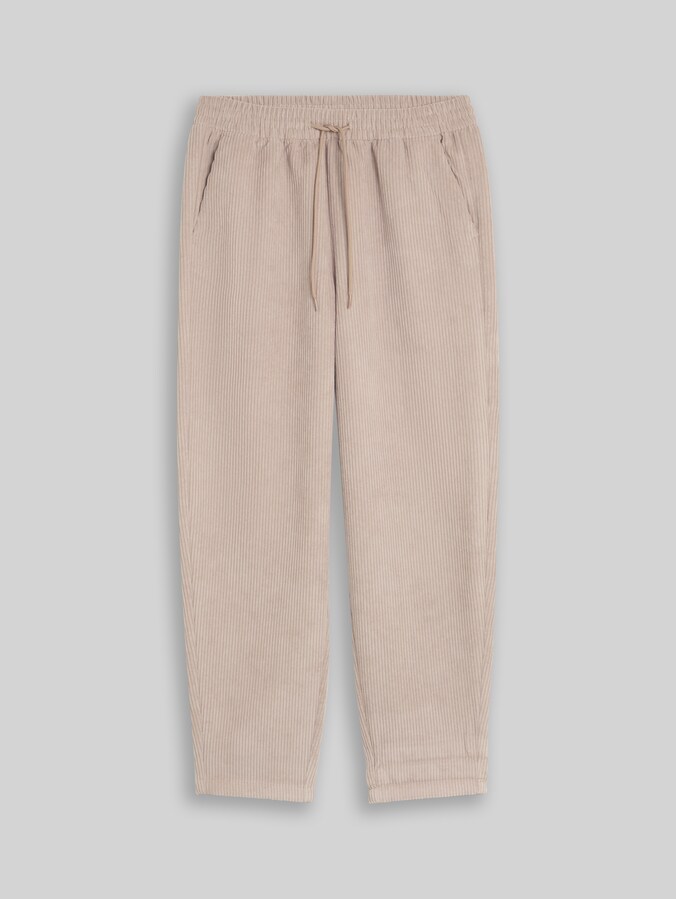 Barrel corduroy trousers with drawstring by Denim Female, atmosphere beige