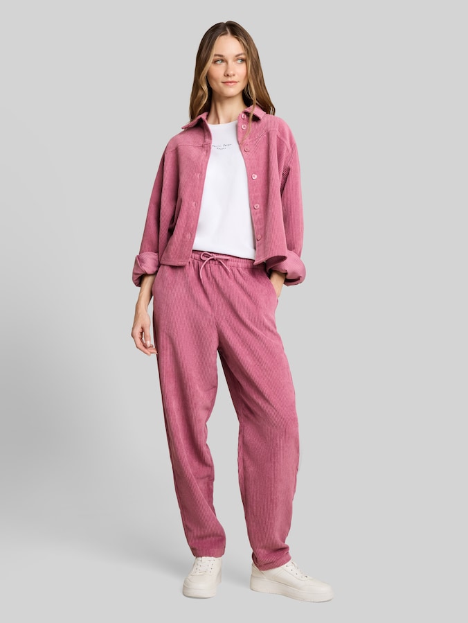 Pantalon en velours côtelé « Barrel » avec cordon de serrage par Denim Female, dusty berry