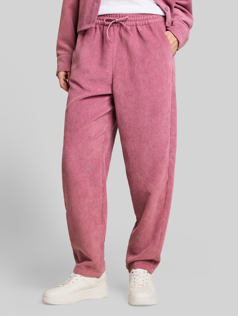 Barrel-corduroybroek met trekkoord door Denim Female, dusty berry