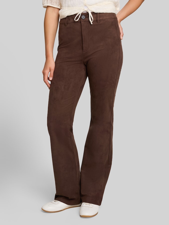 Flared Hose in Wildleder-Optik von Denim Female, cool dark brown