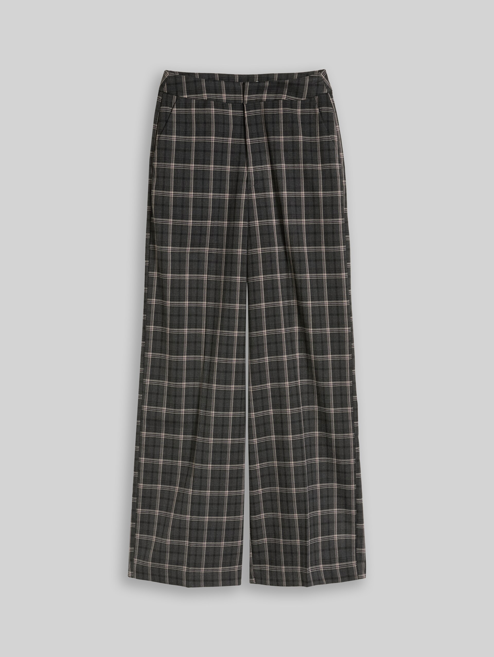 Pantalon large avec motif à carreaux - grey beige check - Vue de face du produit