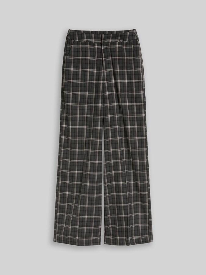 Pantalon à jambes larges à carreaux par Denim Female, grey beige check
