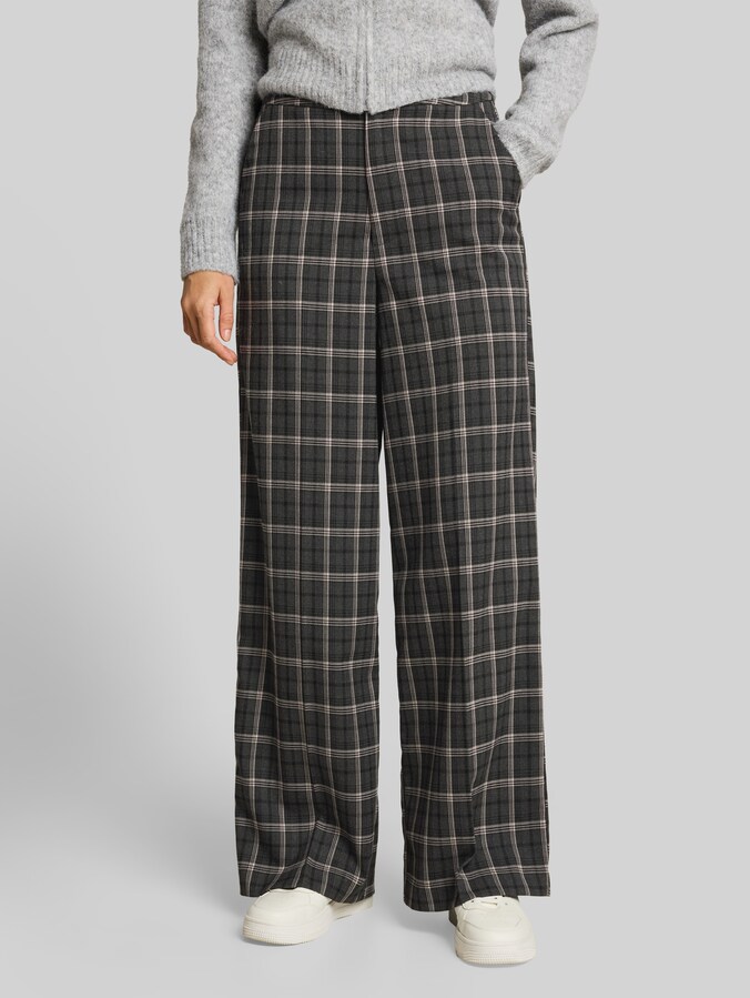 Wide Leg-broek met ruitpatroon door Denim Female, grey beige check