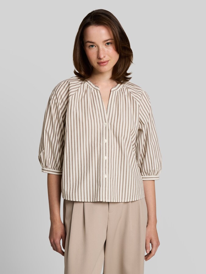Bluse mit Streifenmuster von Denim Female, off white brown beige stripe