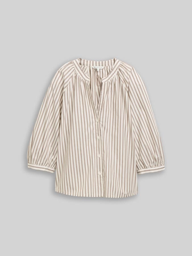 Blouse with a striped pattern by Denim Female, off white brown beige stripe