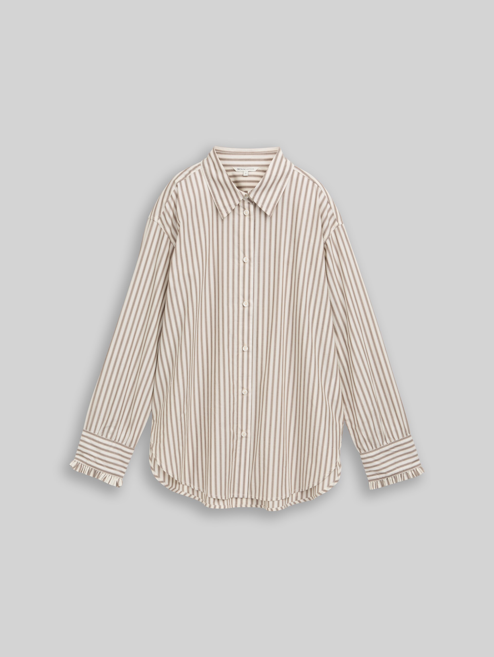 Oversize Hemdbluse mit Streifenmuster - off white brown beige stripe - Vorder-Produkt-Ansicht
