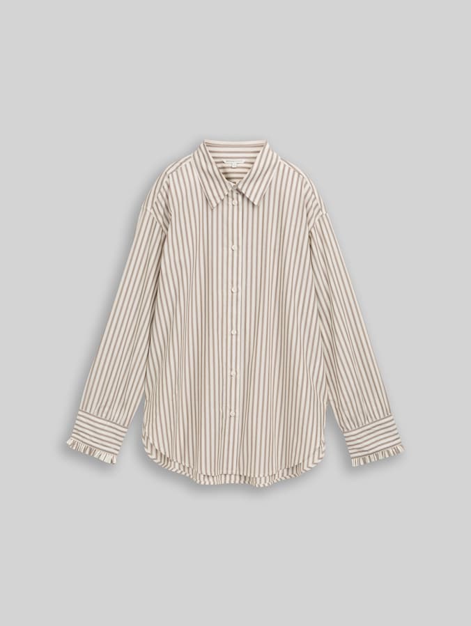 Oversize Hemdbluse mit Streifenmuster von Denim Female, off white brown beige stripe