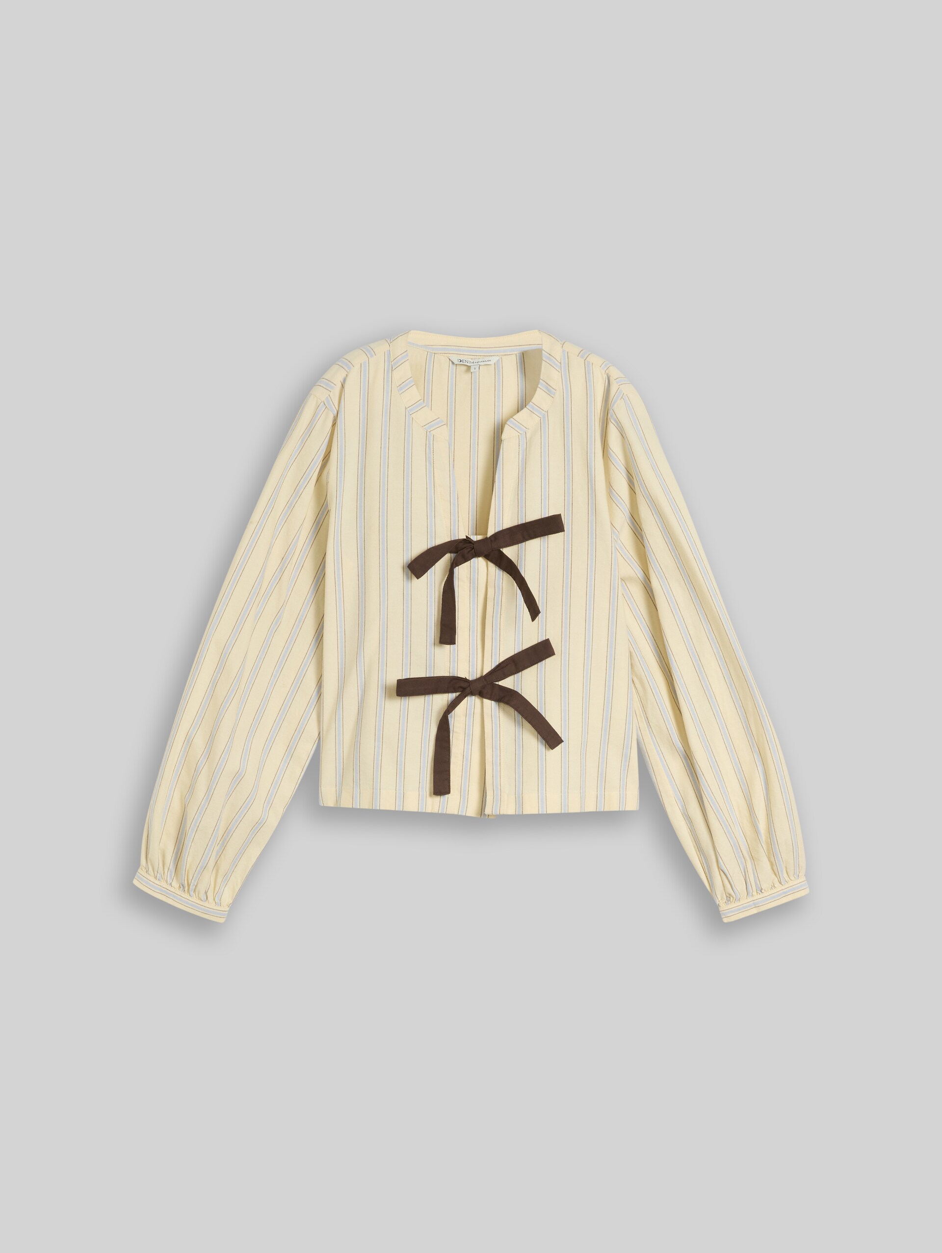 Oxford-blouse met strik - yellow blue brown stripe - Product vooraanzicht