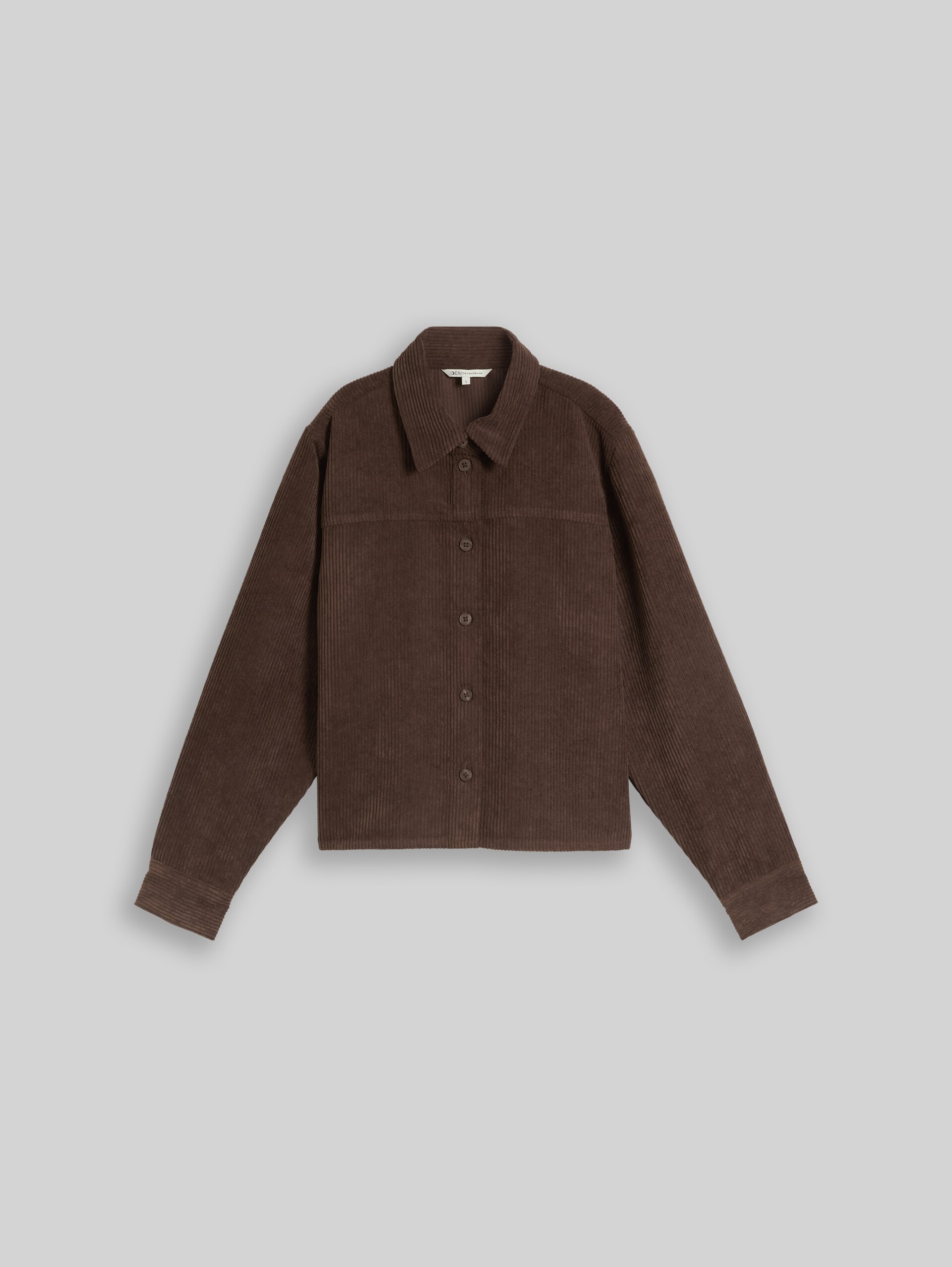 Boxy Fit Cordbluse - cool dark brown - Vorder-Produkt-Ansicht