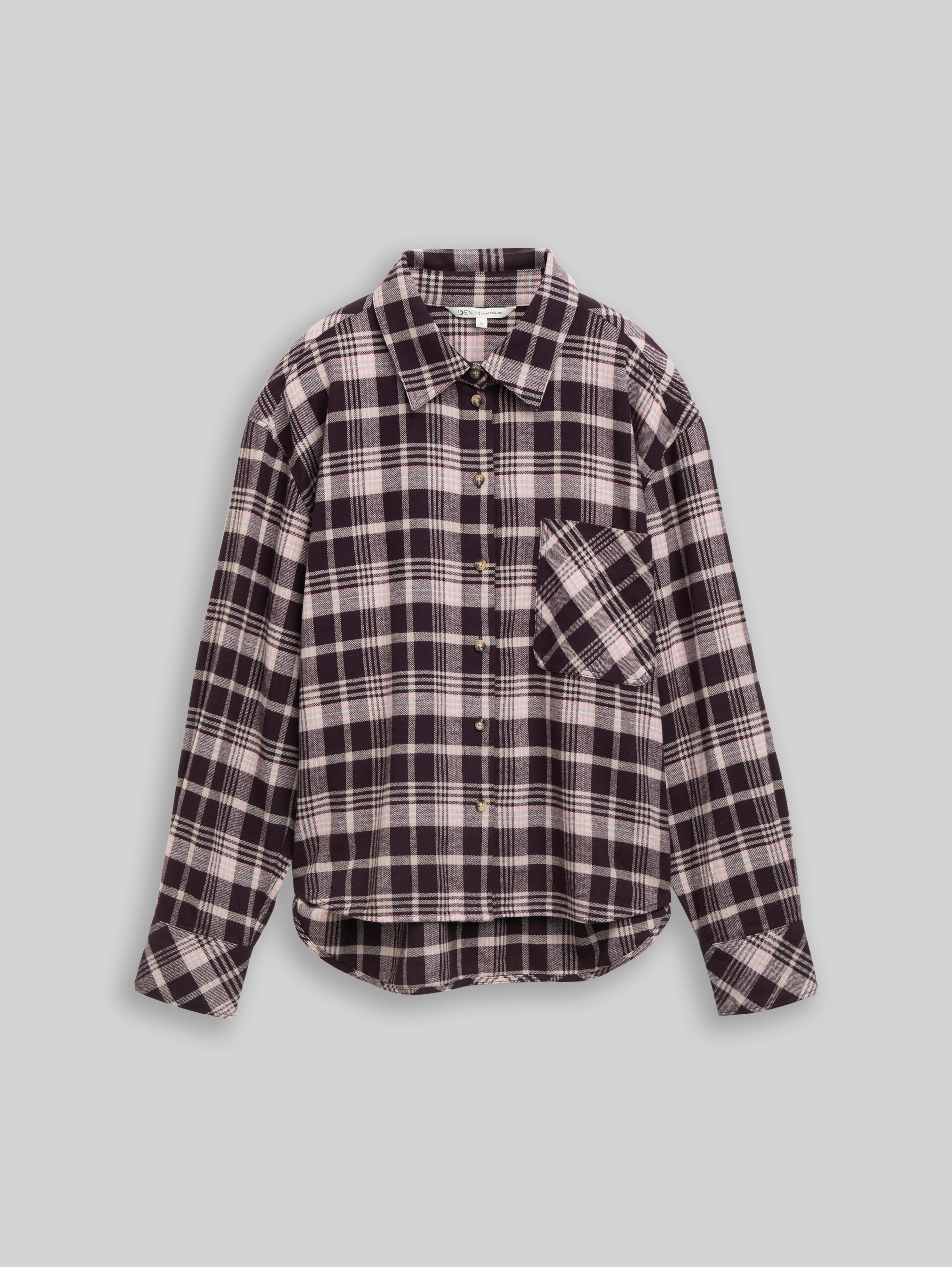 Oversize Flanell Hemdbluse mit Karomuster - plum beige check - Vorder-Produkt-Ansicht