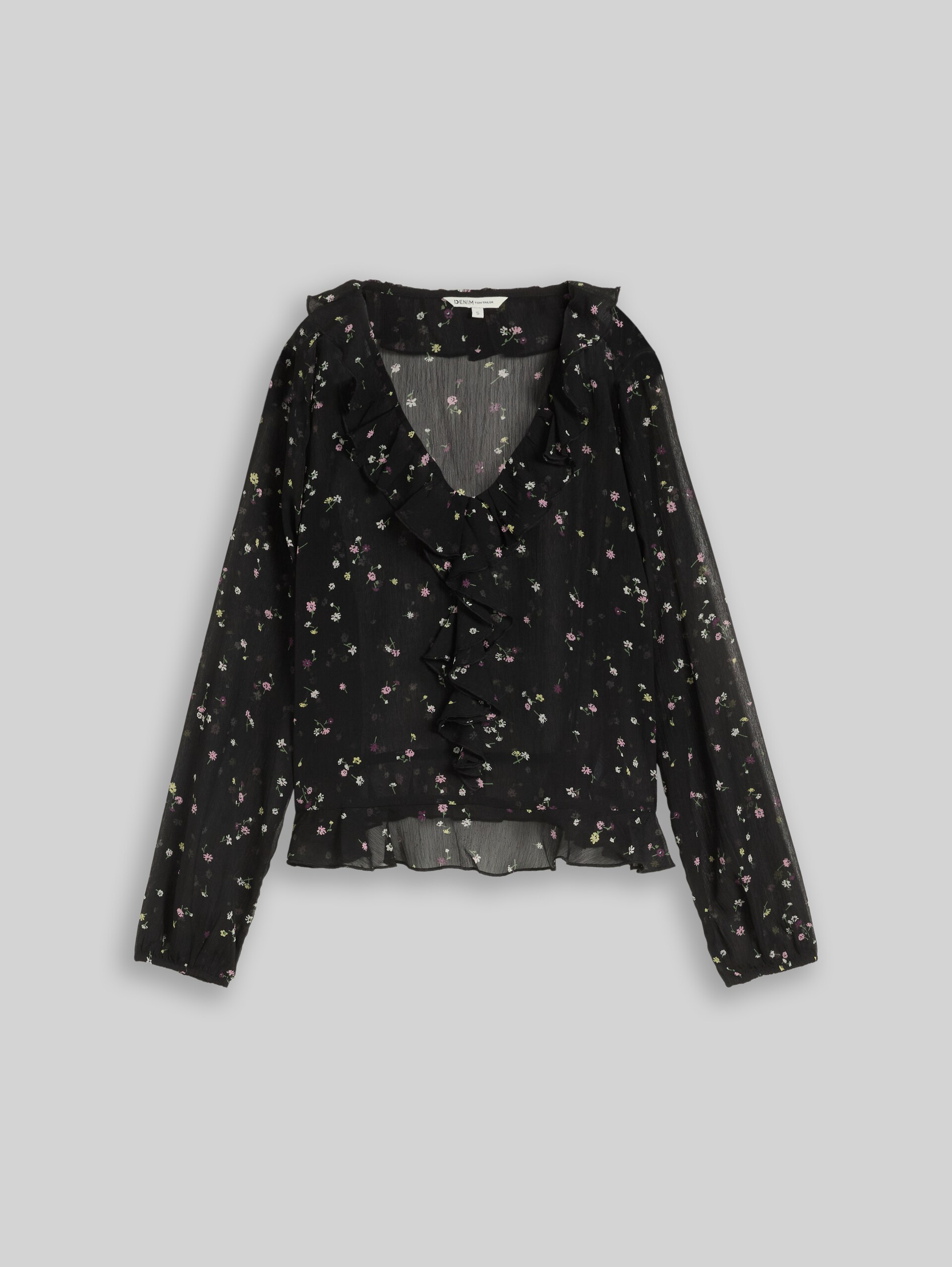 Chiffon Bluse mit Rüschen - black flower print - Vorder-Produkt-Ansicht