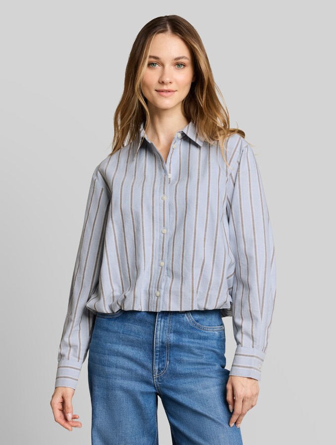 Boxy fit overhemdblouse met streepjespatroon door Denim Female, blue brown white stripe