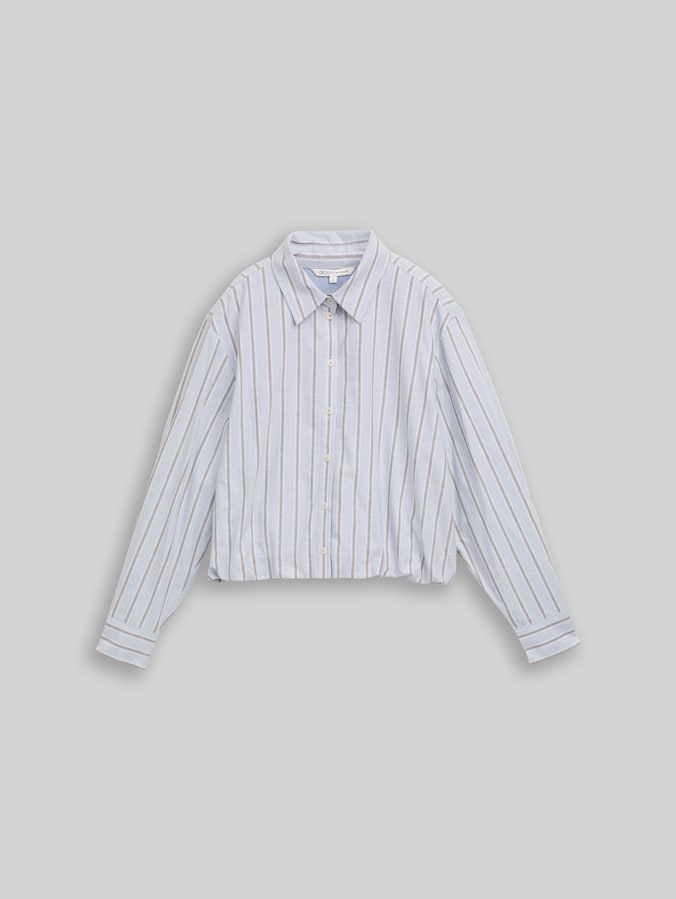 Boxy fit overhemdblouse met streepjespatroon door Denim Female, blue brown white stripe