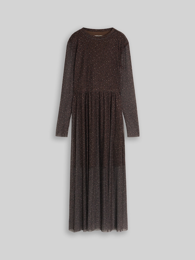 Getailleerde midi-jurk van mesh met dierenprint door Denim Female, brown black leo print