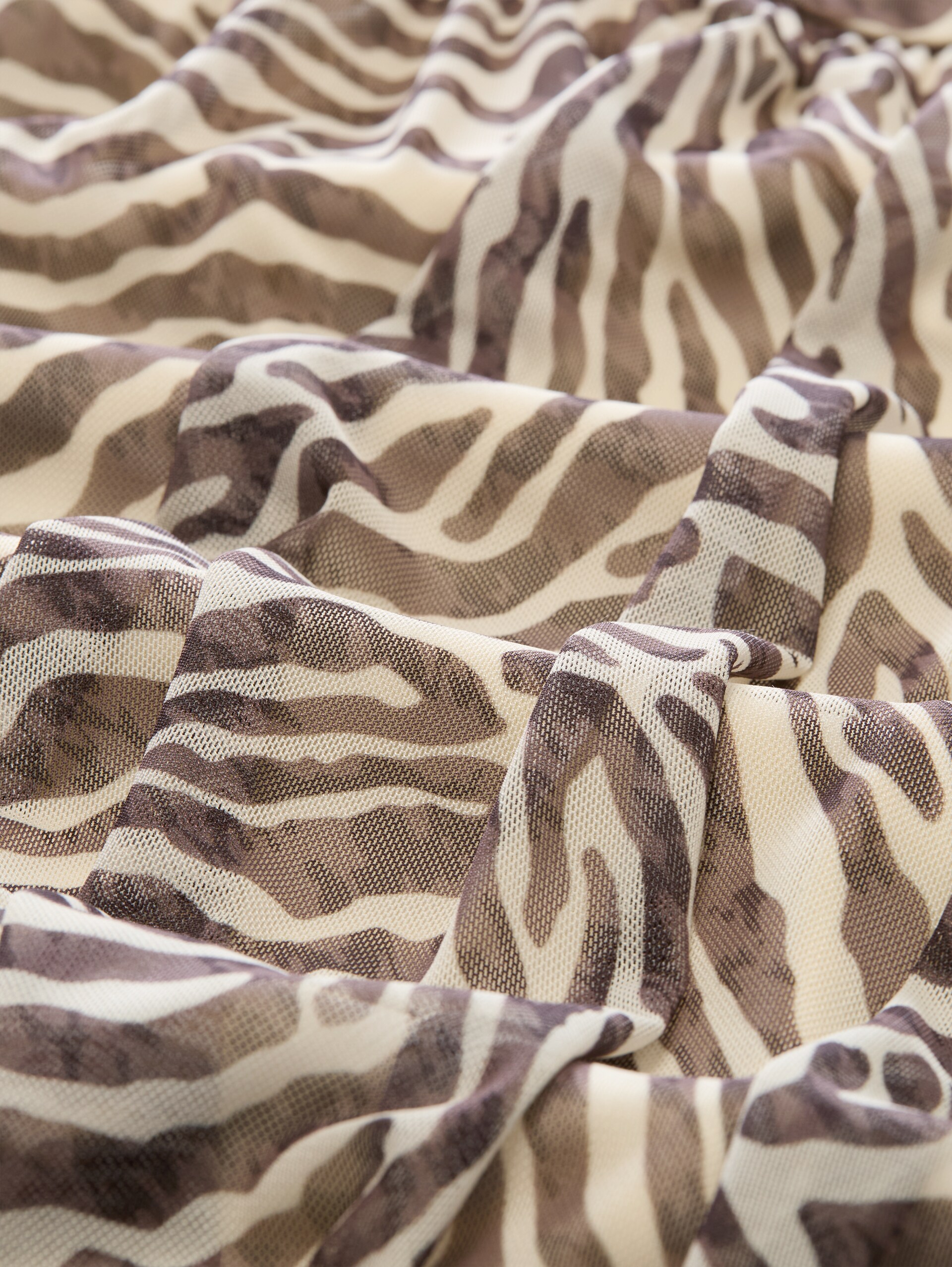 Fitted mesh midi dress with animal print - brown beige zebra print - Material view
