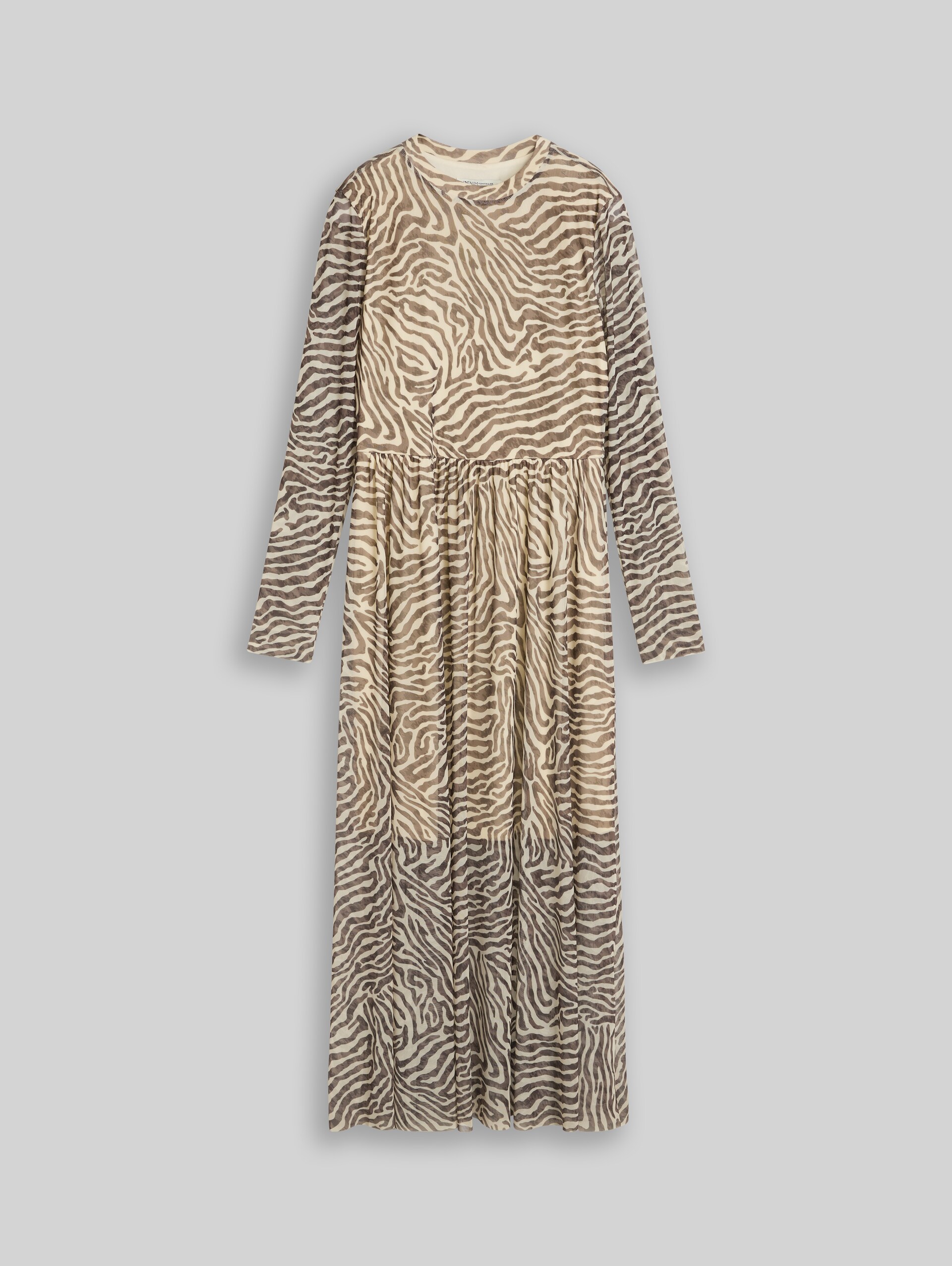 Fitted mesh midi dress with animal print - brown beige zebra print - Front product view