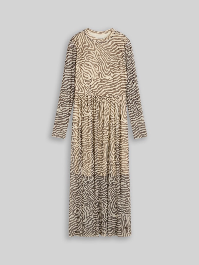 Fitted Mesh Midi-Kleid mit Animal-Print von Denim Female, brown beige zebra print