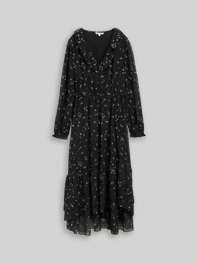 Maxi-Kleid mit Volants von Denim Female, black flower print