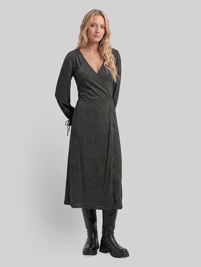 Midi-Wickelkleid mit Glitzer-Effekt von Denim Female, black silver lurex structure