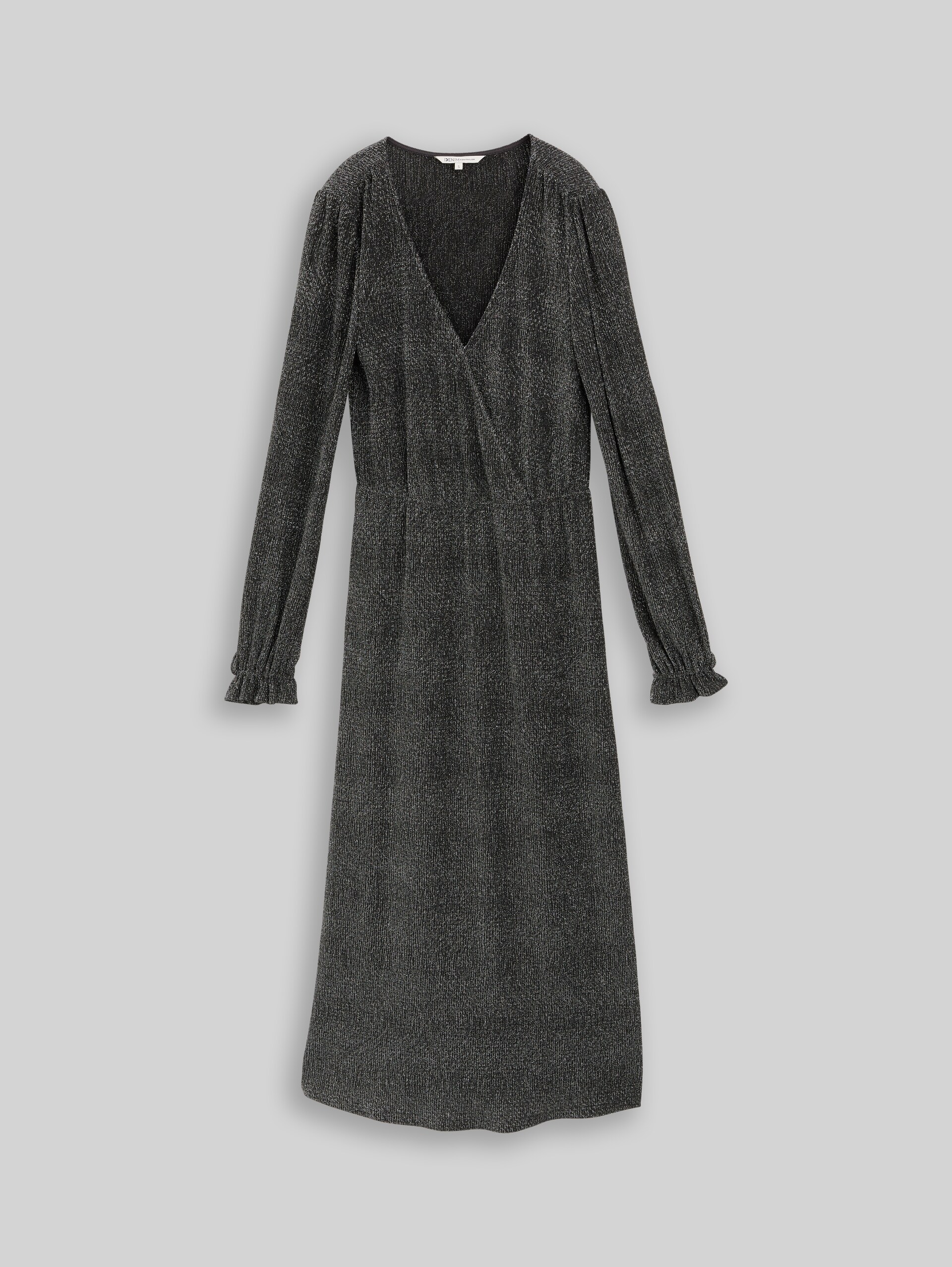 Midi-Wickelkleid mit Glitzer-Effekt - black silver lurex structure - Vorder-Produkt-Ansicht