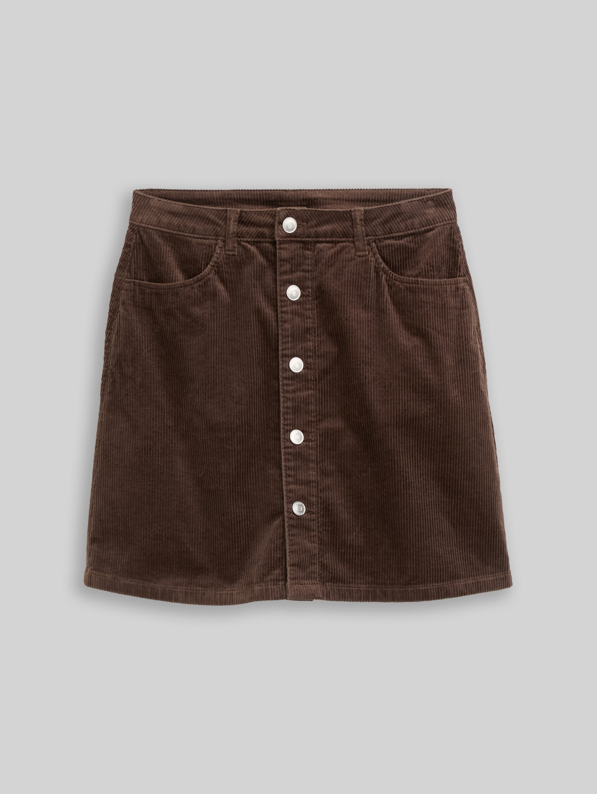Mini corduroy skirt with button placket - cool dark brown - Front product view