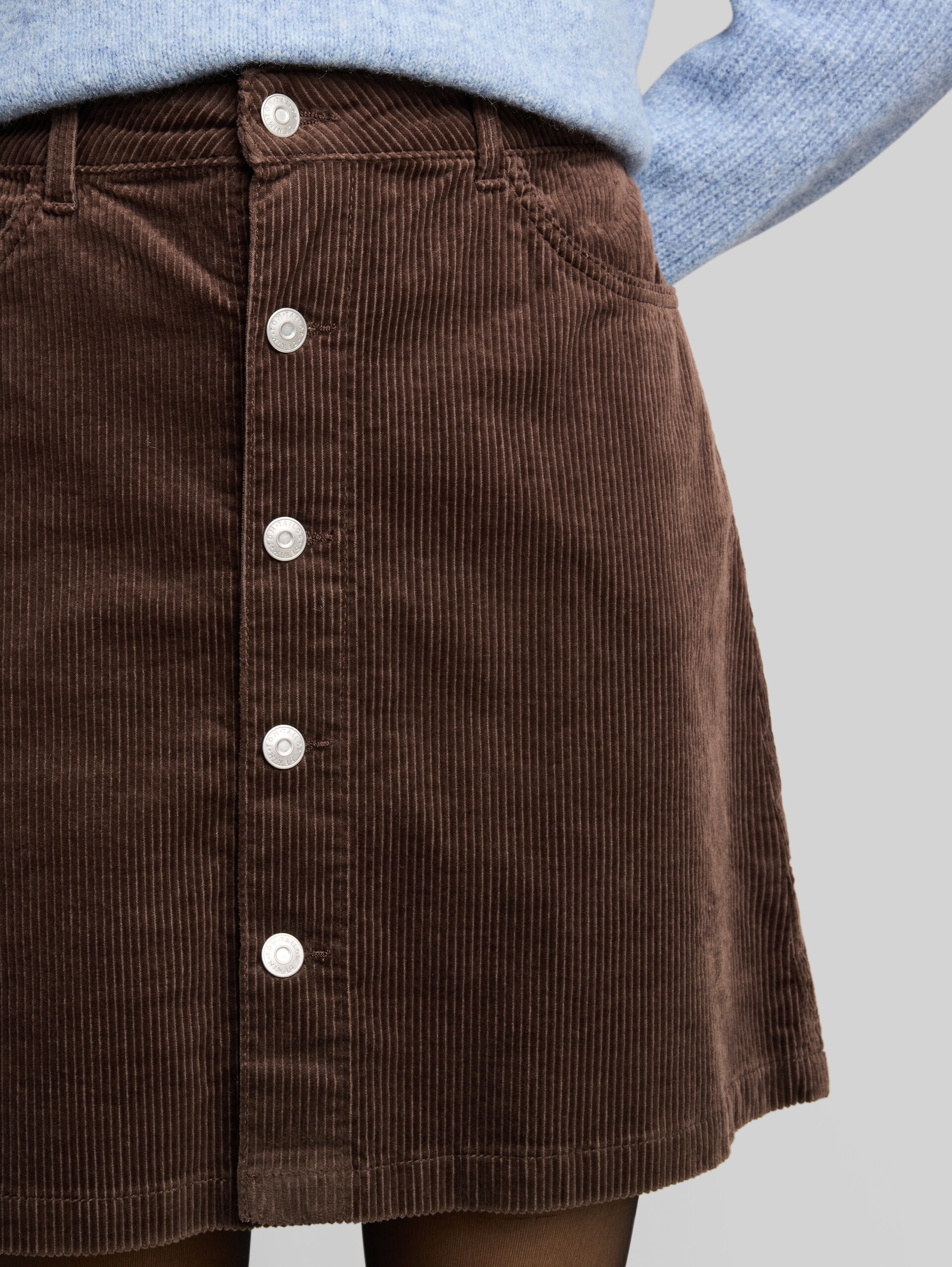 Mini corduroy skirt with button placket - cool dark brown - Detail model view