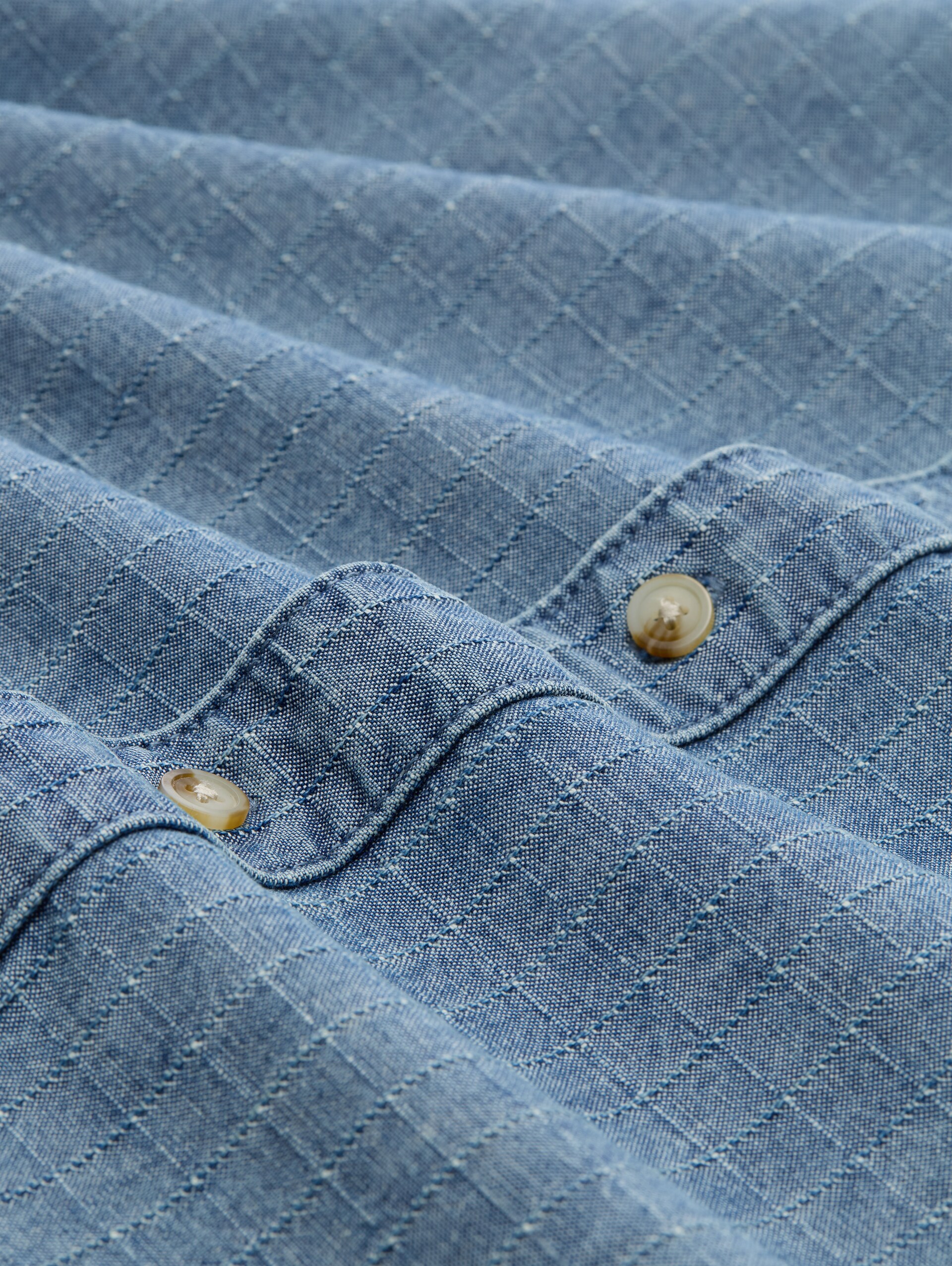 Comfort Fit spijkerblouse - mid blue denim check - Materiaalweergave