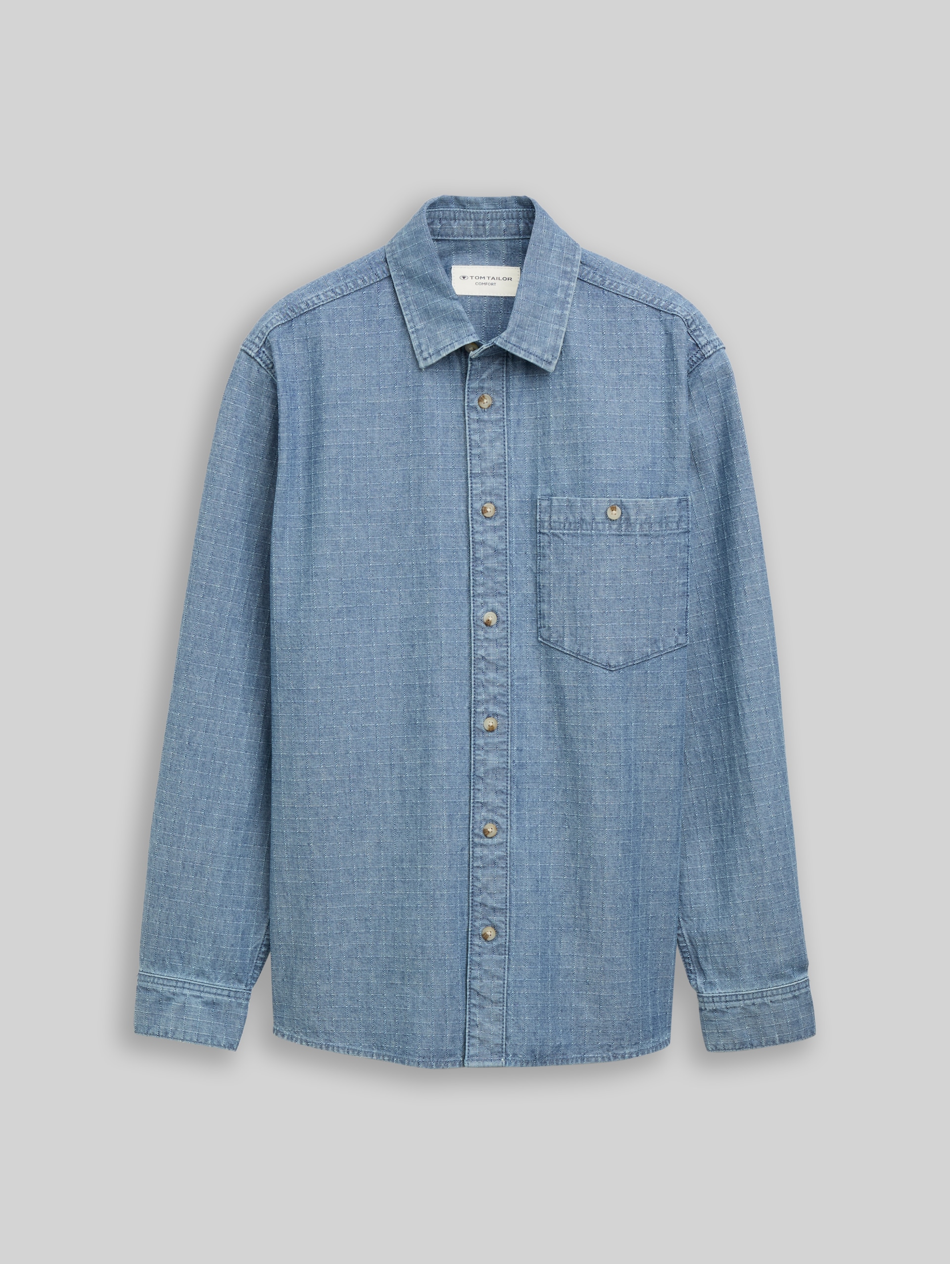 Comfort Fit spijkerblouse - mid blue denim check - Product vooraanzicht