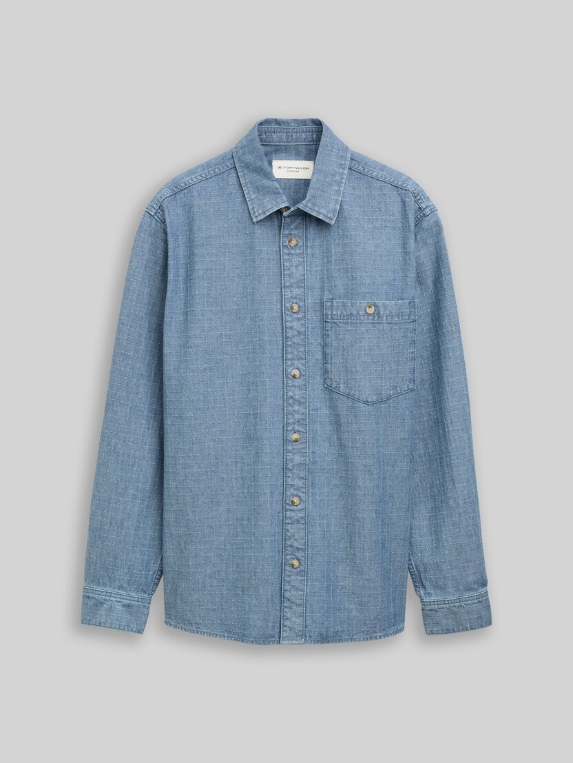 Comfort-fit denim shirt by Men, mid blue denim check