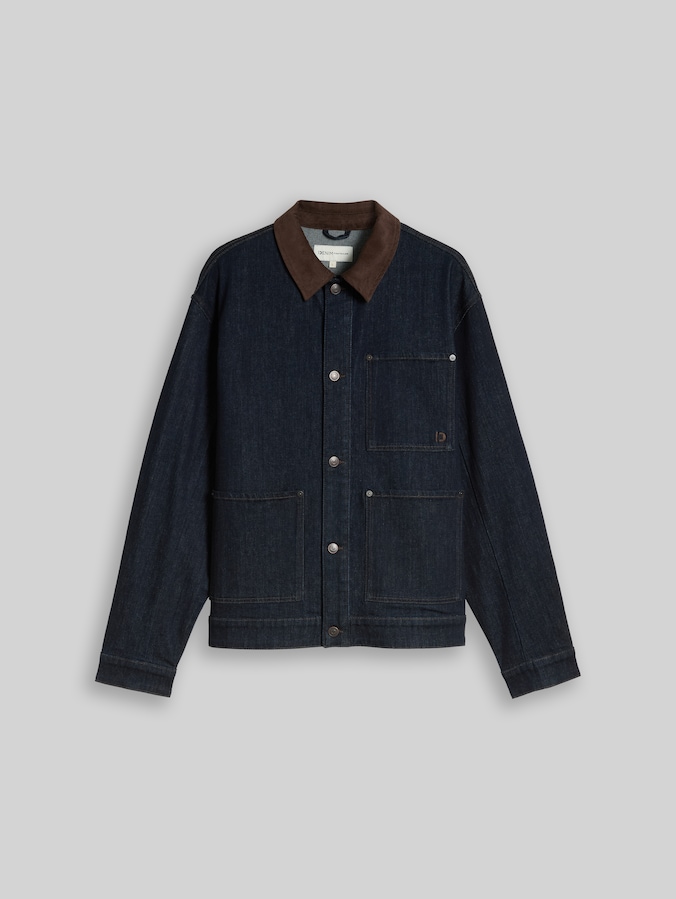 Relaxed Fit Jeansjacke mit Cord-Kragen von Denim Male, Rinsed Blue Denim