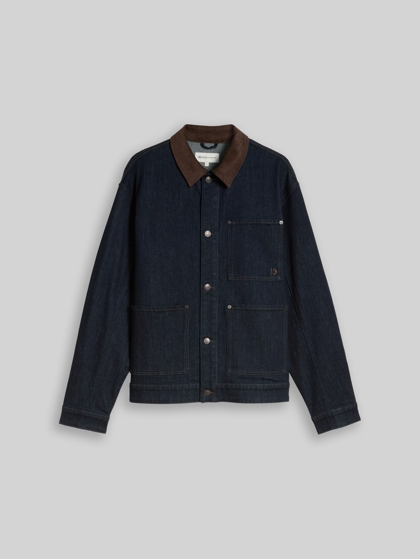 Veste en jean coupe décontractée avec col en velours côtelé par Denim Male, Rinsed Blue Denim
