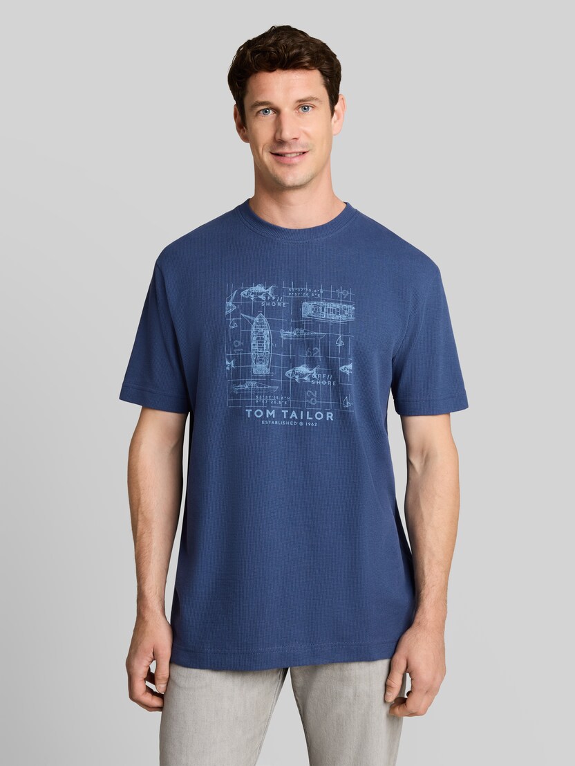 T-shirt met wafelstructuur door Men, Dark Duck Blue