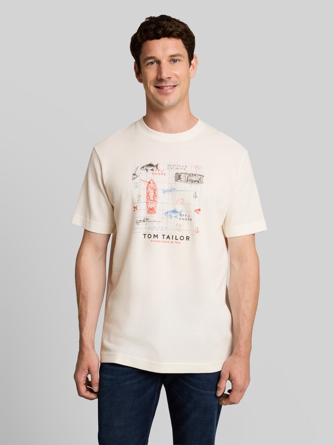 T-Shirt mit Waffelstruktur von Men, Gardenia White