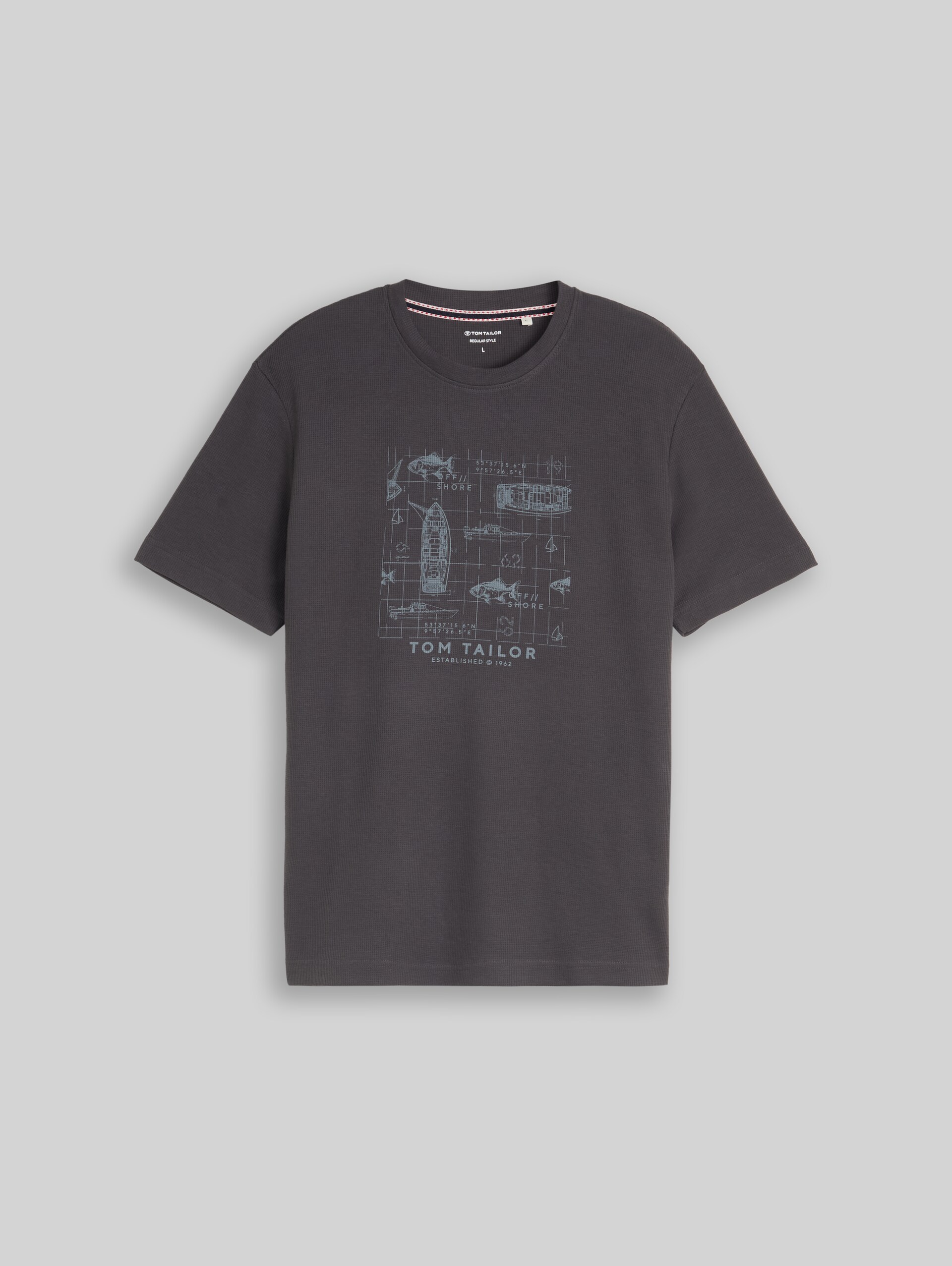 T-Shirt mit Waffelstruktur - Tarmac Grey - Vorder-Produkt-Ansicht