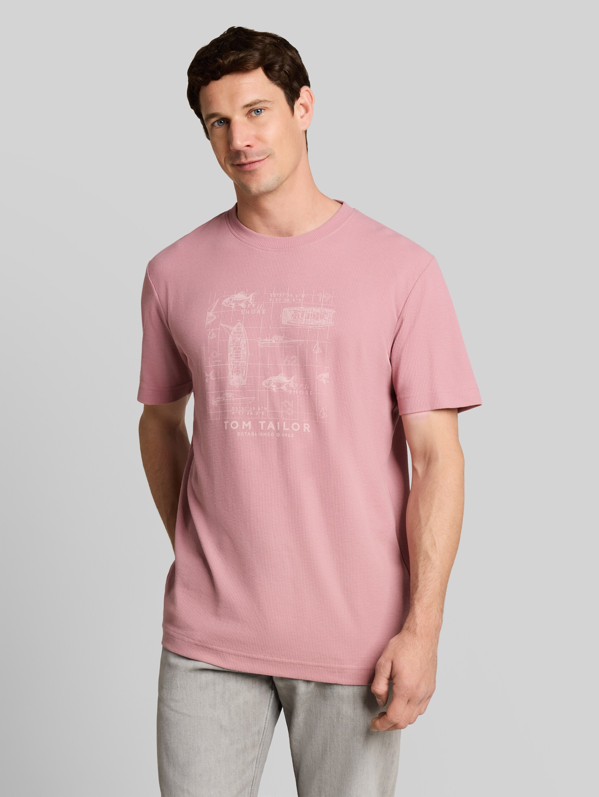 T-Shirt mit Waffelstruktur - dusty rose - Ausschnitt Model-Vorderansicht