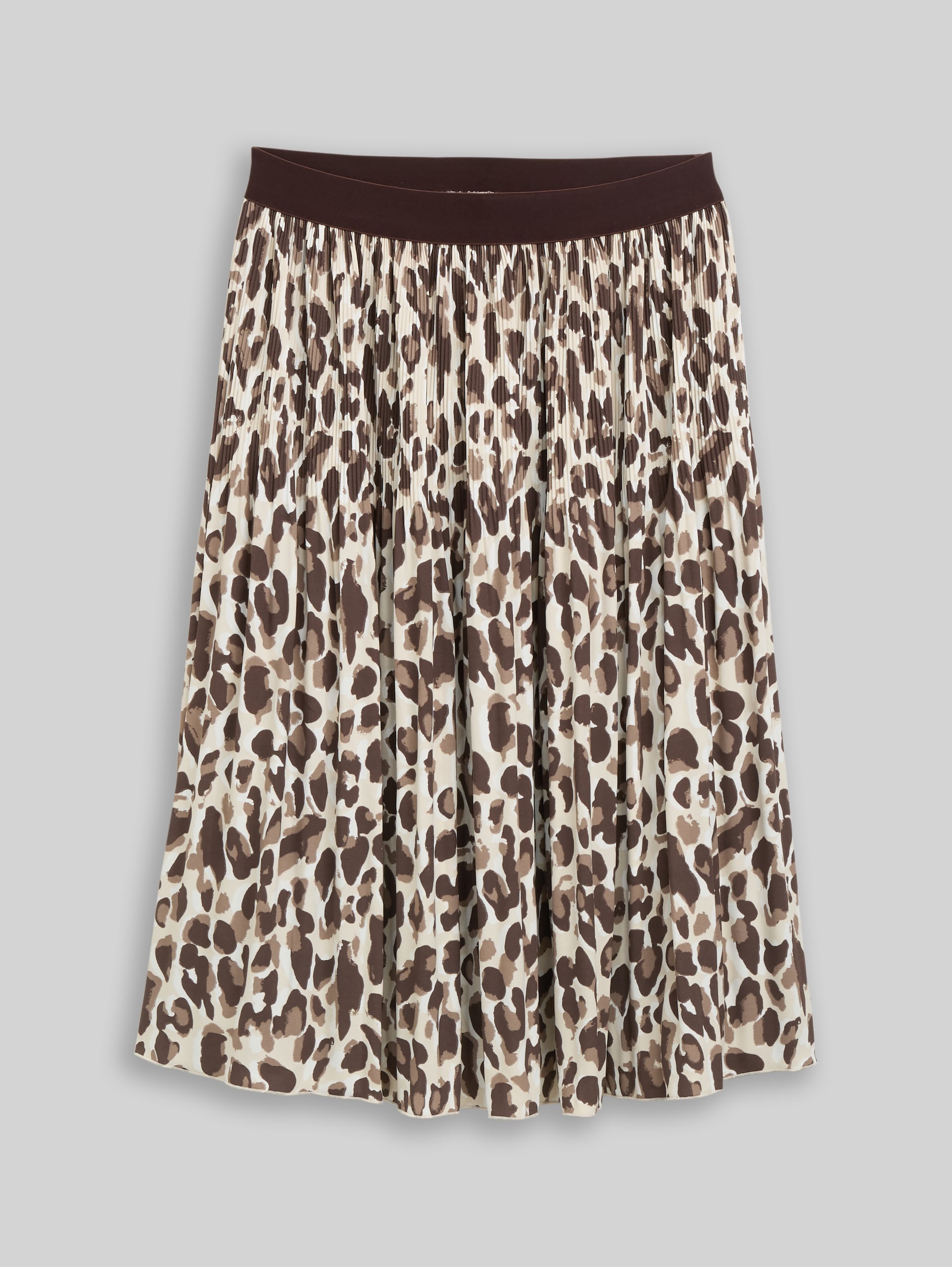 Pleated skirt with elasticated waistband - brown beige leo print - Front product view
