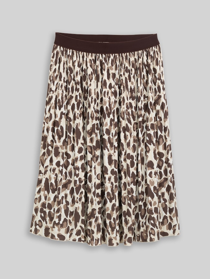 Pleated skirt with elasticated waistband by Women, brown beige leo print